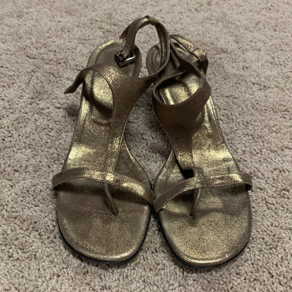 Vaneli Gold Strapped Kitten Heels